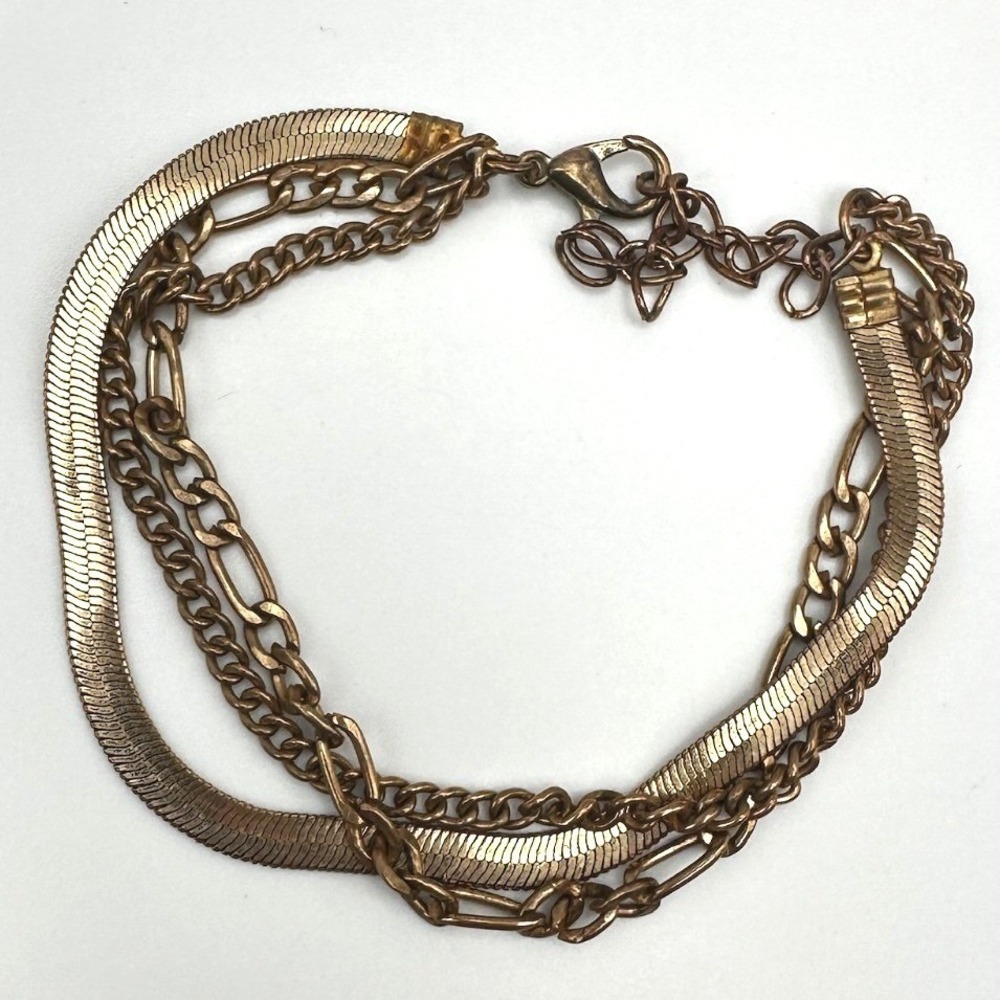 Bracelet Vintage Gold Tone Multi Strand Herringbone Snake Curb Figaro Chain